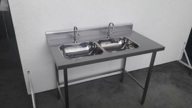 Pia Inox com 2 cubas e torneira - Produto novo industrial reforçado - Foto 2