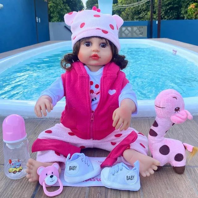 Boneca Bebê Reborn Girafinha Realista Brastoy Silicone Conjunto de