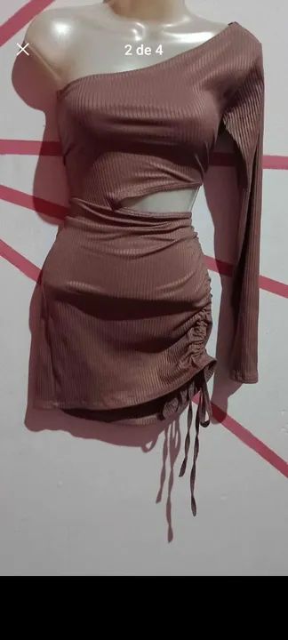 Vestido canelado Marrom 