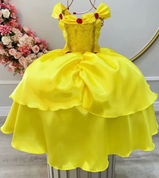 Fantasia infantil a Bela e a Fera amarelo renda dourada 