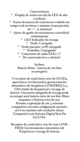 Microfone Shure sem fio ORIGINAL BETA58A-GLXD4 - Foto 3