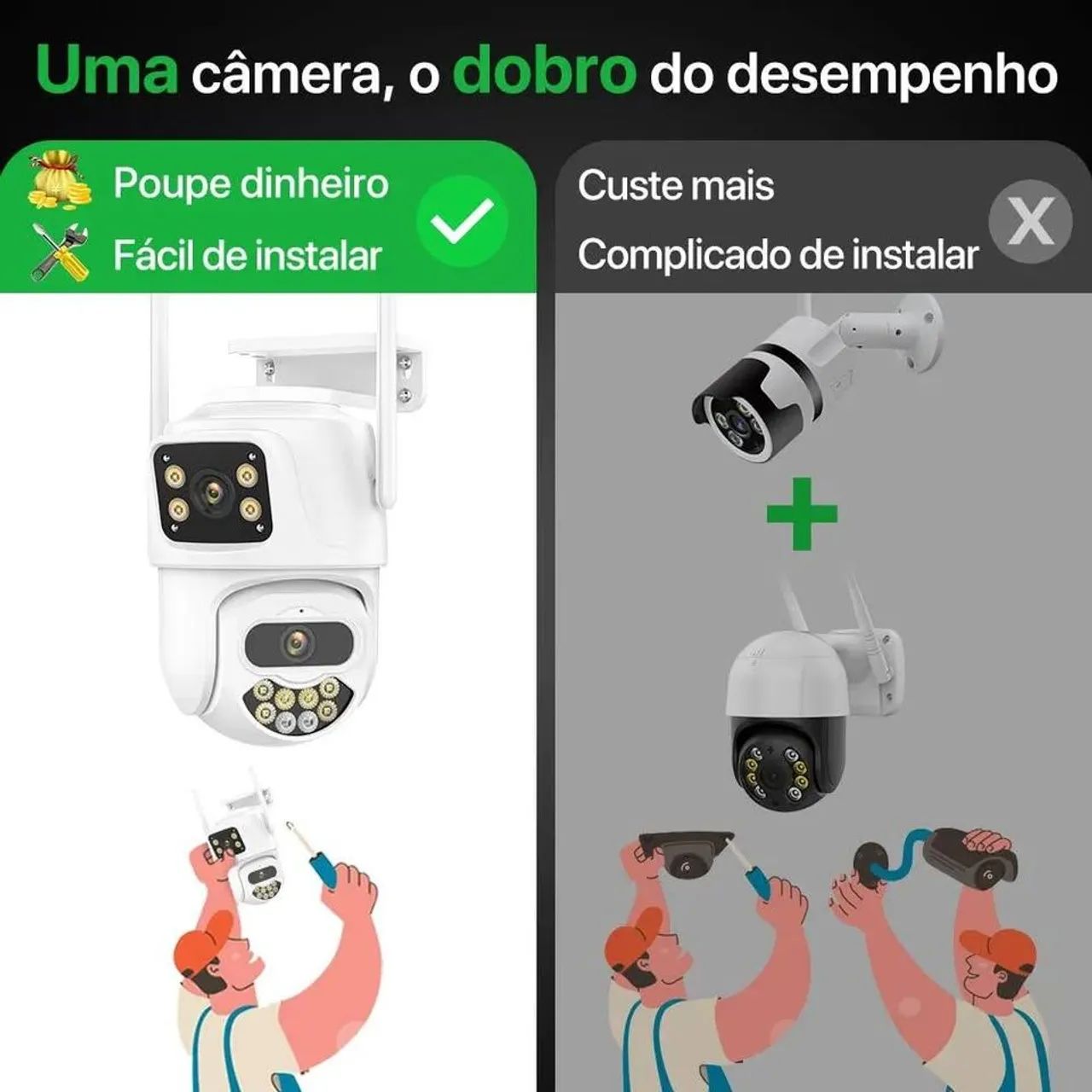 Câmera Segurança DuplaOnvif/Camera Fixa + Móvel/Zoom/Visão Noturna/Resistente a Chuva,Sol - Foto 4