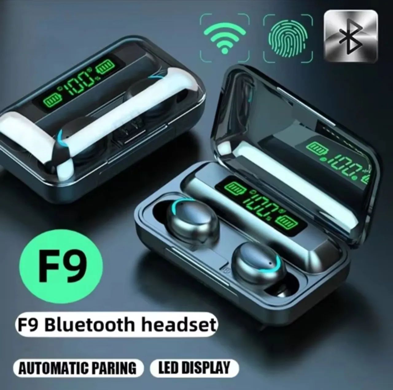 Fone de ouvido Bluetooth F9 TWS - LED Display