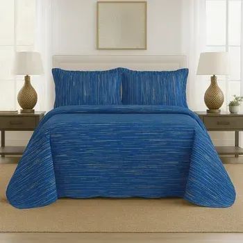 Conjunto Bouti Microfibra Ultrasonic Leslie Azul: Cobre-leito + Porta-Travesseiros