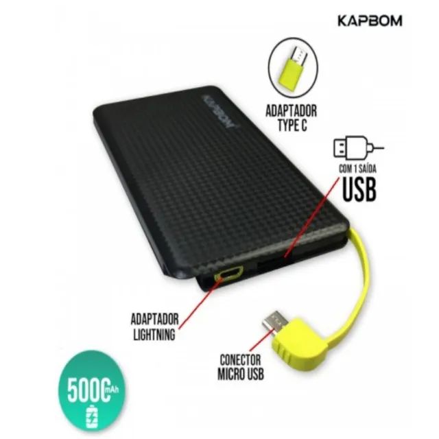 Carregador Portátil Power Bank KAPBOM 5.000 mAh KA-952 - Loja Coimbra Computadores - Foto 5