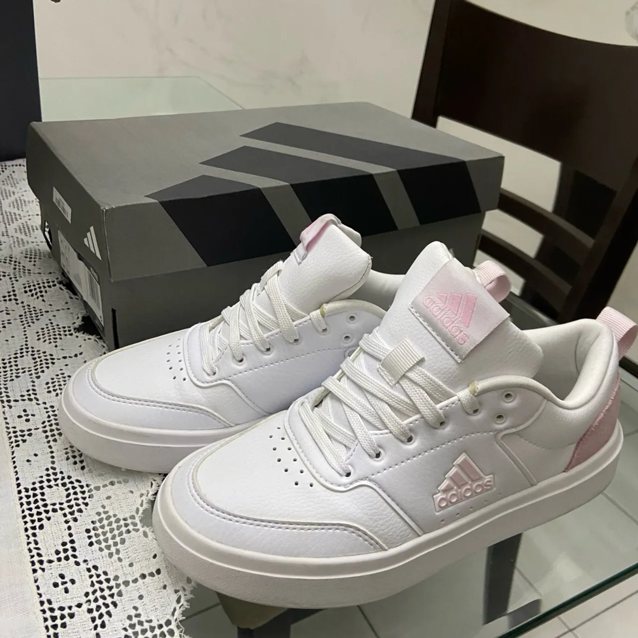 Tenis park street adidas branco com rosa numero 34 feminino