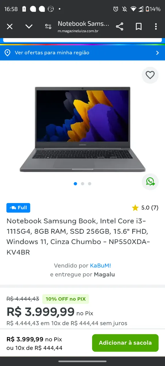Notebook Samsung Intel core i3 