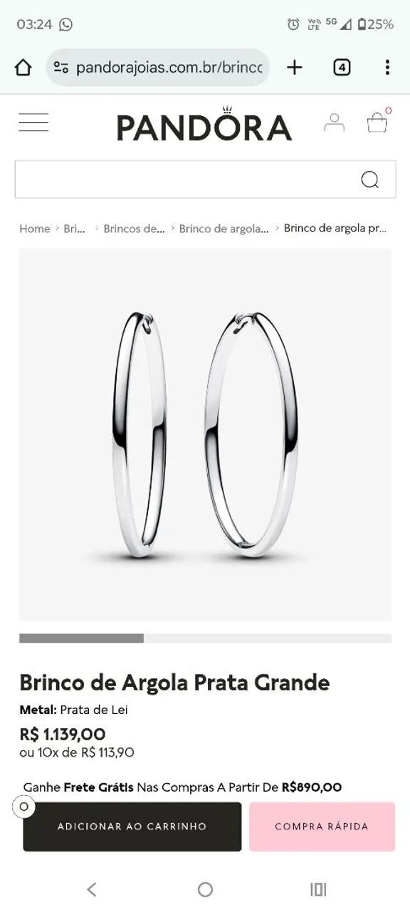 BRINCO ARGOLA PANDORA PRATA NOBRE - Foto 2