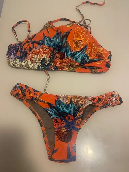 Biquíni estampado floral laranja - Foto 2