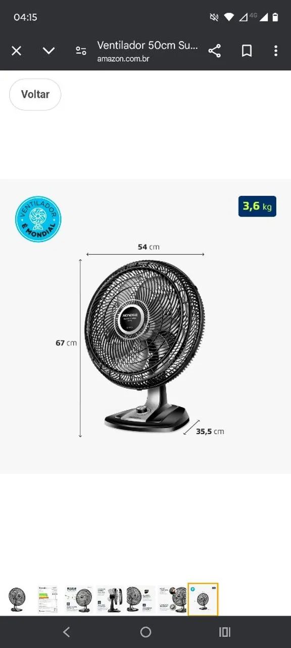 Ventilador de Mesa Mondial 60cm - 3 Velocidades - Preto