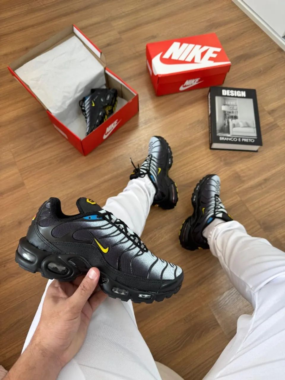 Tênis Nike TN Air Max Plus Importado Masculino Preto/Cinza/Amarelo
