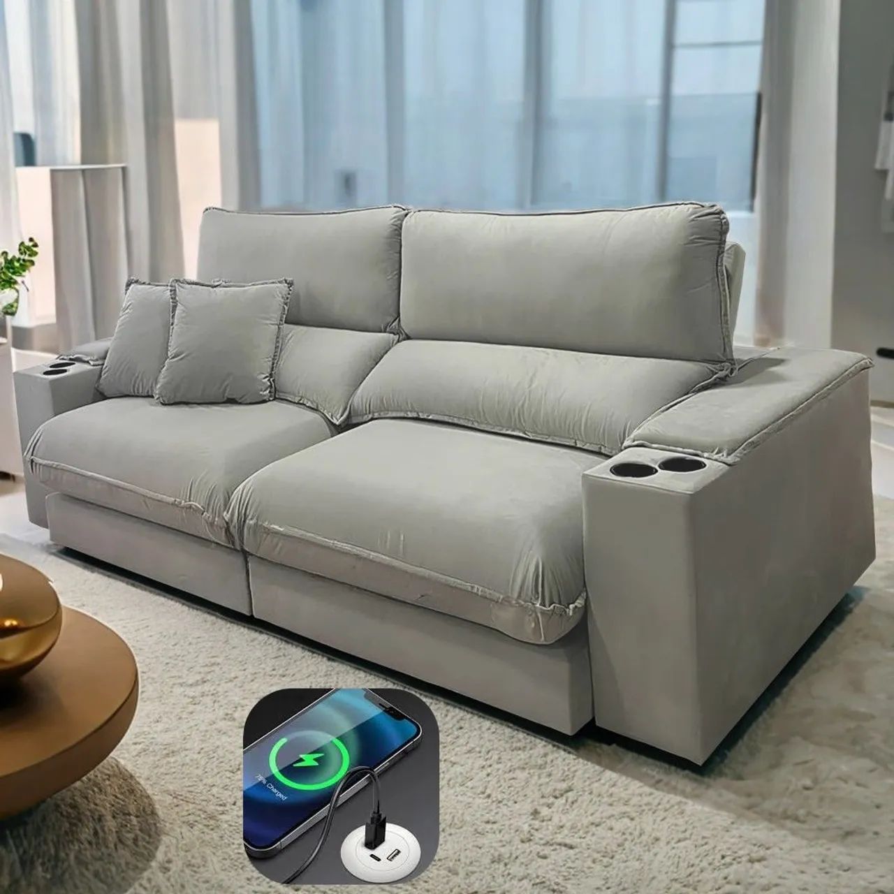 PILLOW TOP SOFA 33 CM, D33 FOAM, ENCASED SPRINGS AND USB!!! 72TR6
