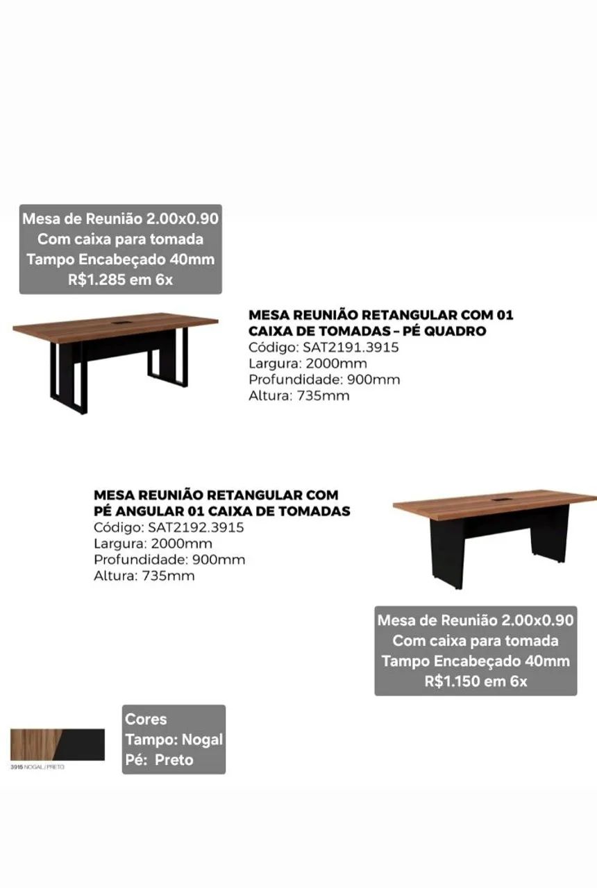 Mesa de Reunião para Escritório Tampo 40mm I Pé Painel - Geeb - Entrega Rápida  - Foto 2