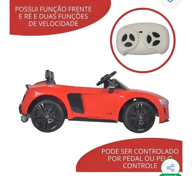 Mini Carro Elétrico Infantil Criança 12V Audi R8 Spyder Controle Remoto Motorizado - Foto 2