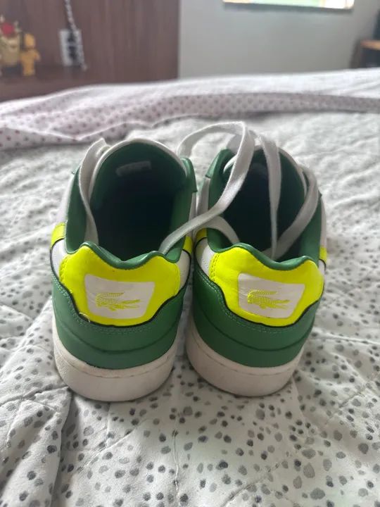 Tênis Lacoste Masculino Couro T-Clip Colour Block Trainers Branco/Verde - Foto 4