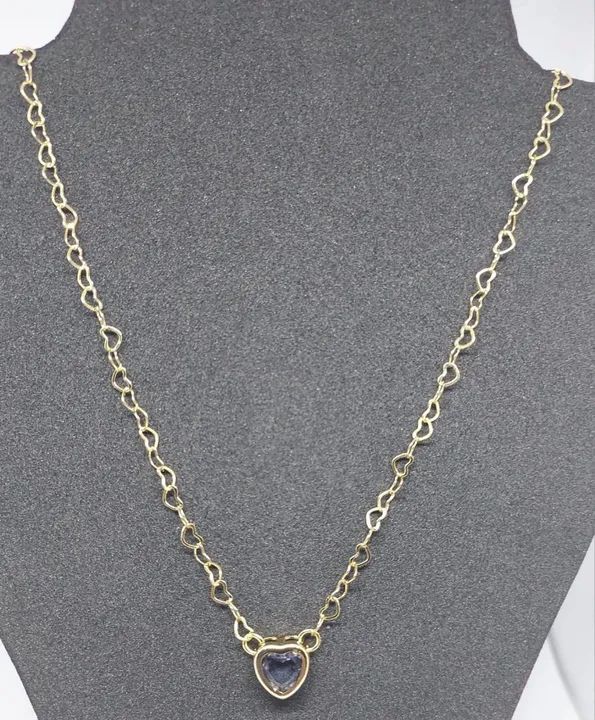 Colar elos de corações e com pingente de coração com pedra zircônia - Banhado a ouro - Foto 3