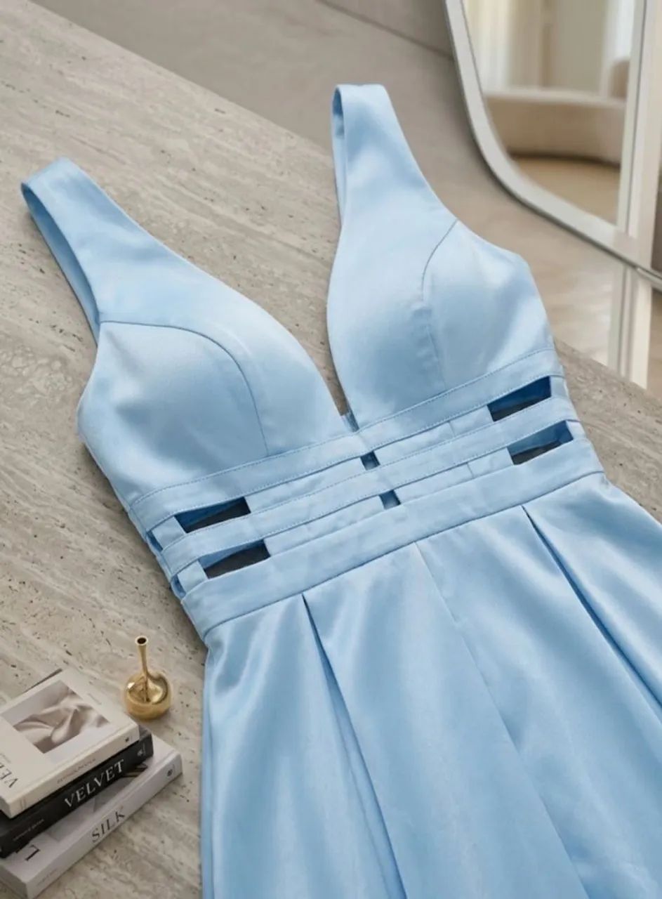 Vestido longo azul cetim  - Foto 2