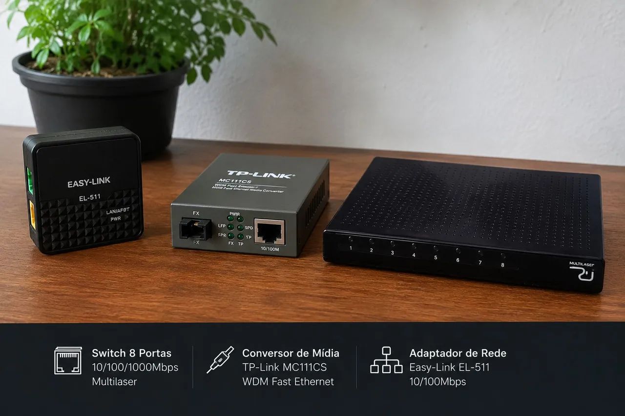 Switch Multilaser RE128 + TP-Link MC111CS + Easy-Link EL-511 | Kit de Rede Completo