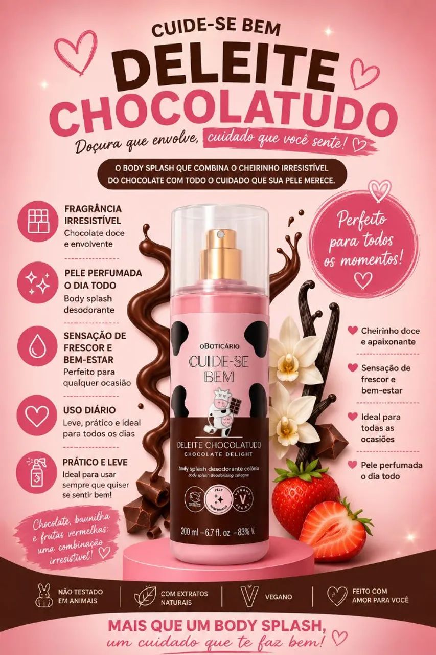 Body Splash Deleite Chocolatudo O Boticário 