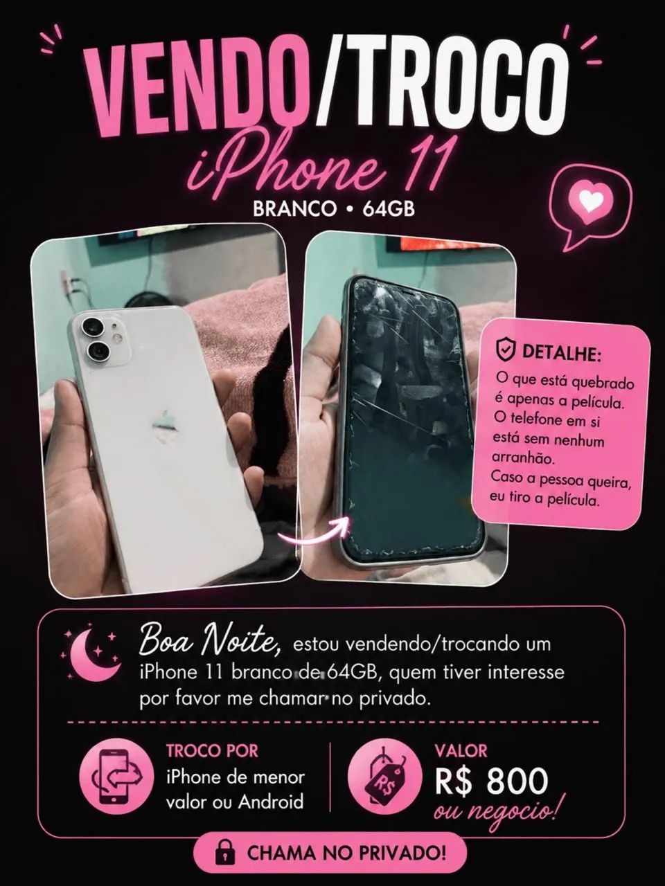 VENDO IPHONE 11 BRANCO DE 64Gb