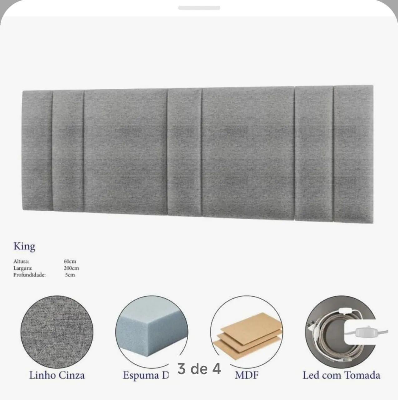 Cabeceira King Size linho com Led. - Foto 2