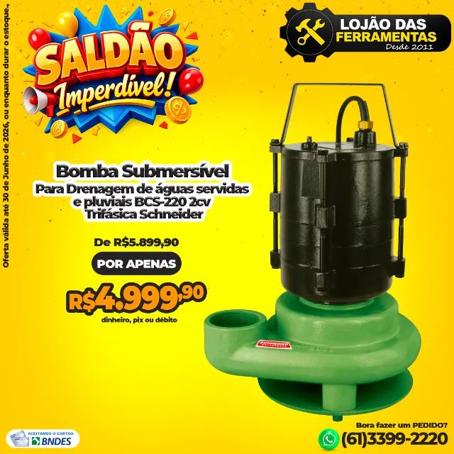 Bomba Submersível Para Água Servidas e Pluviais BCS-220 2cv Trifásica Schneider