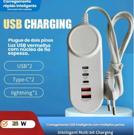 HUB 5 PORTAS 25W LUATEK LK-7652 (PORTAS: 2 USB 1 LIGHTNING 2 TIPO C) - Foto 3