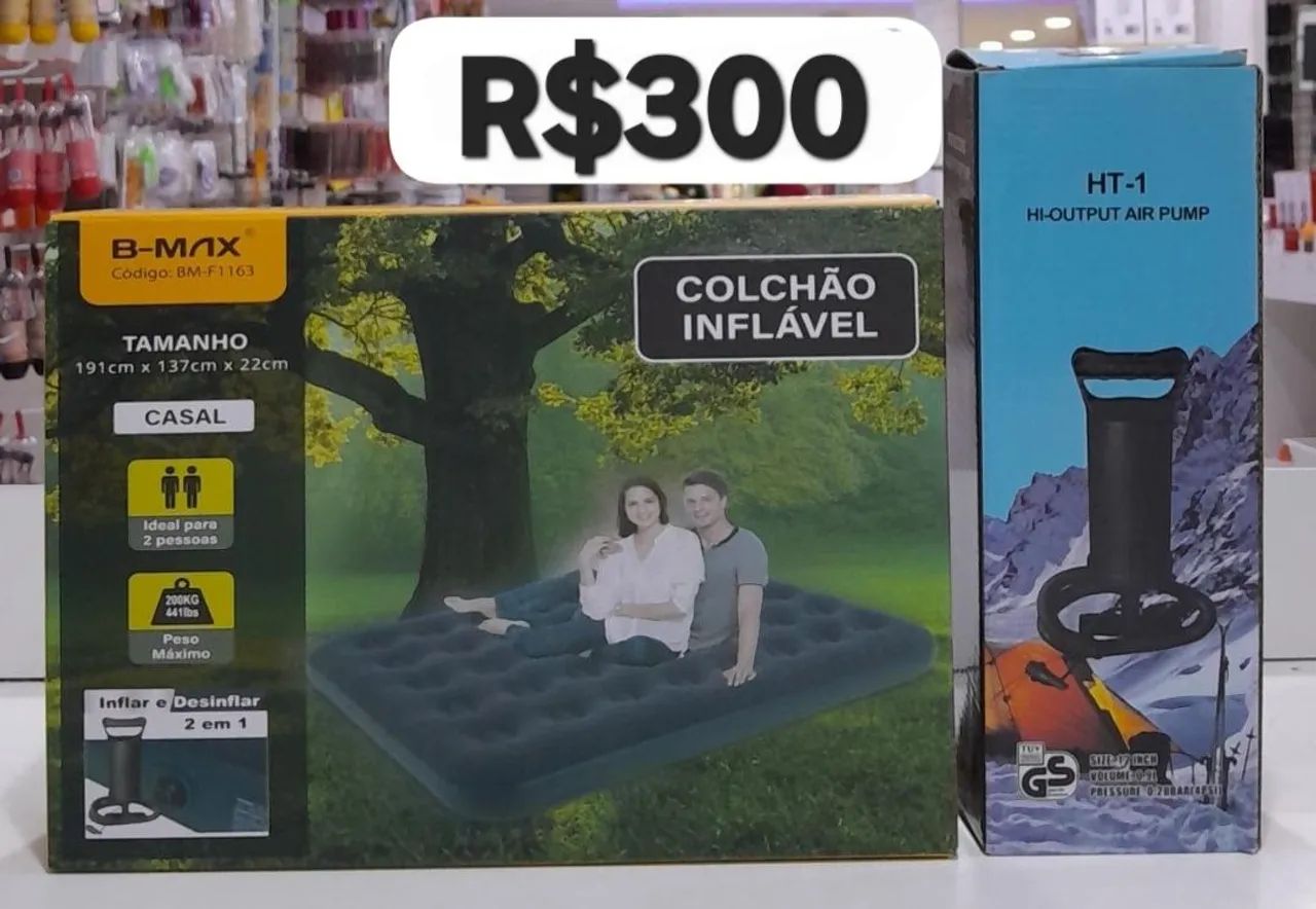 Colchão inflável de casal + bomba de encher