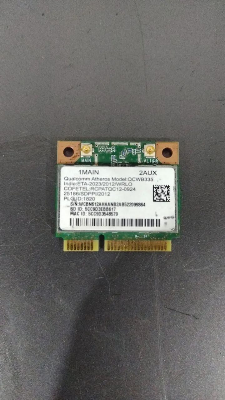 Placa Wifi Bluetooth Qualcomm Atheros Qcwb335 Notebook (Usado)