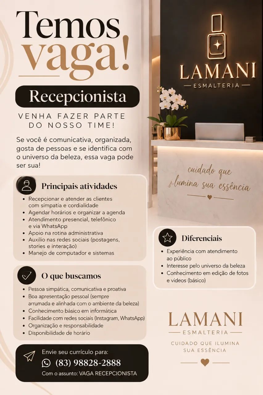 Vaga para recepcionista
