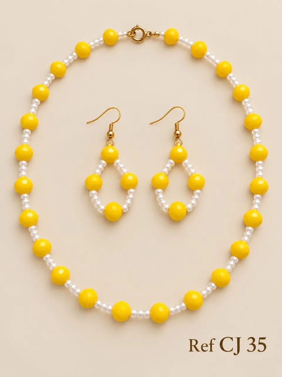 Conj colar e brinco amarelo
