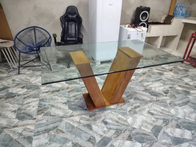 Mesa de Jantar Retangular - Tampo de Vidro e Base - Foto 2