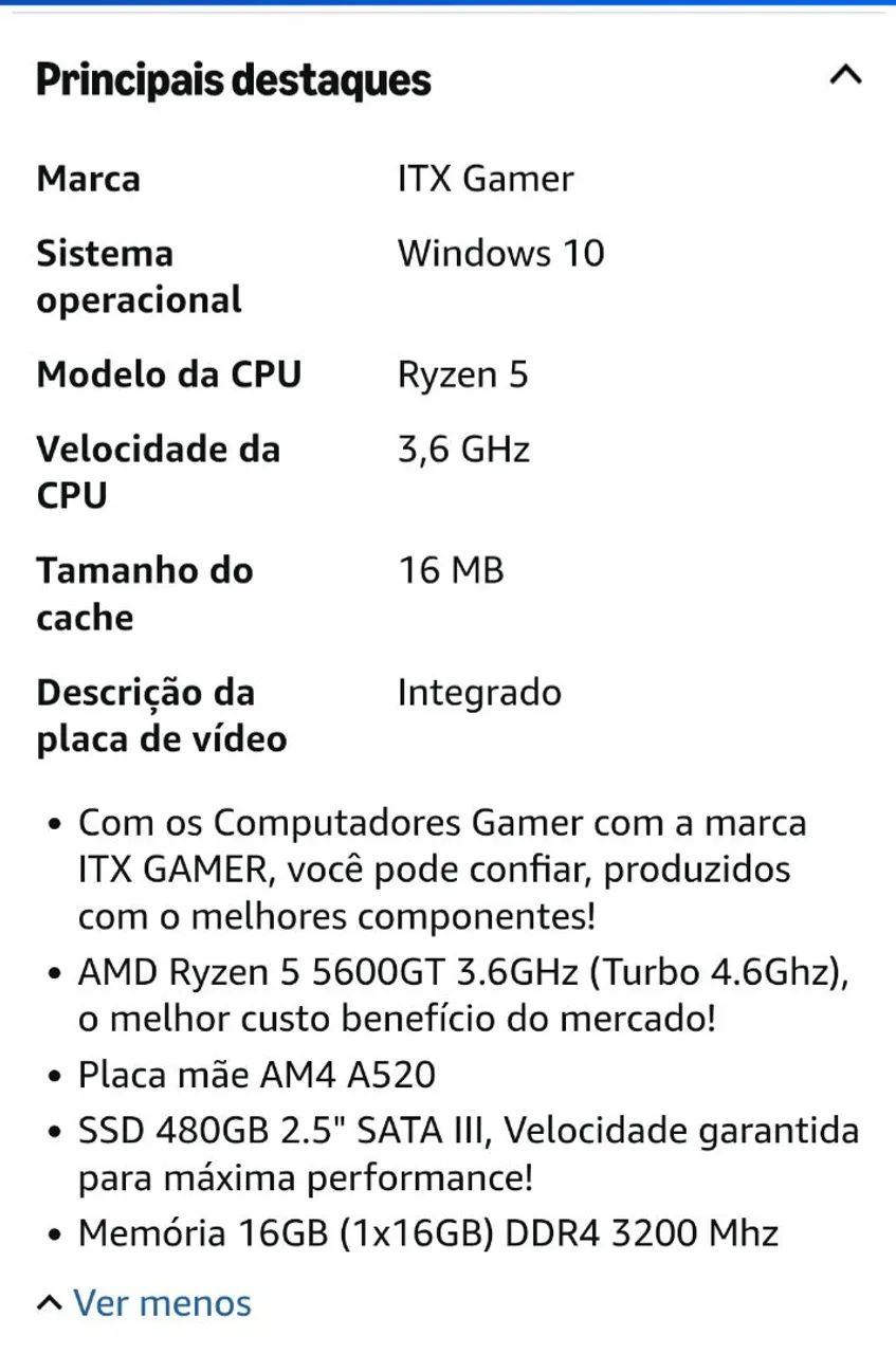 PC Gamer Ryzen 5 5600GT, Radeon Graphics Vega 7, 16GB Ram, SSD 480GB  - Foto 2