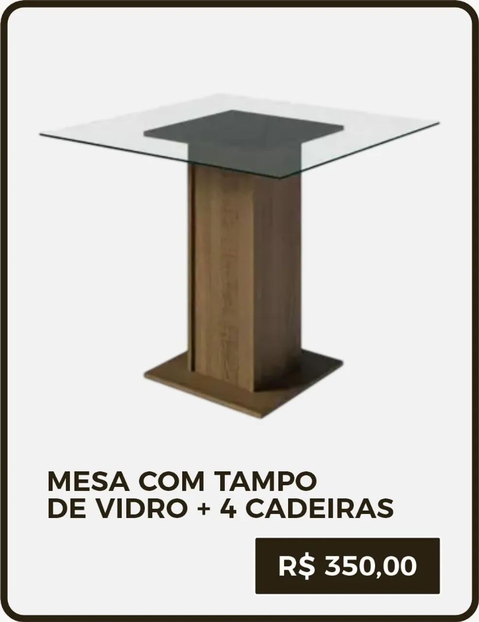 Mesa com tampo de vidro e 4 cadeiras