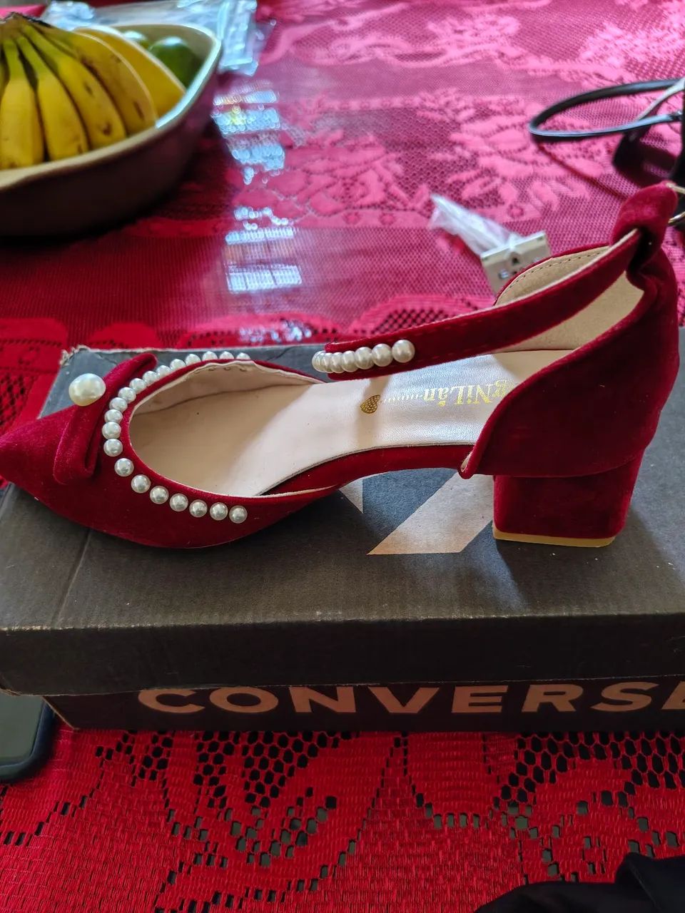 Sapato de Veludo Vermelho 35 - Foto 2