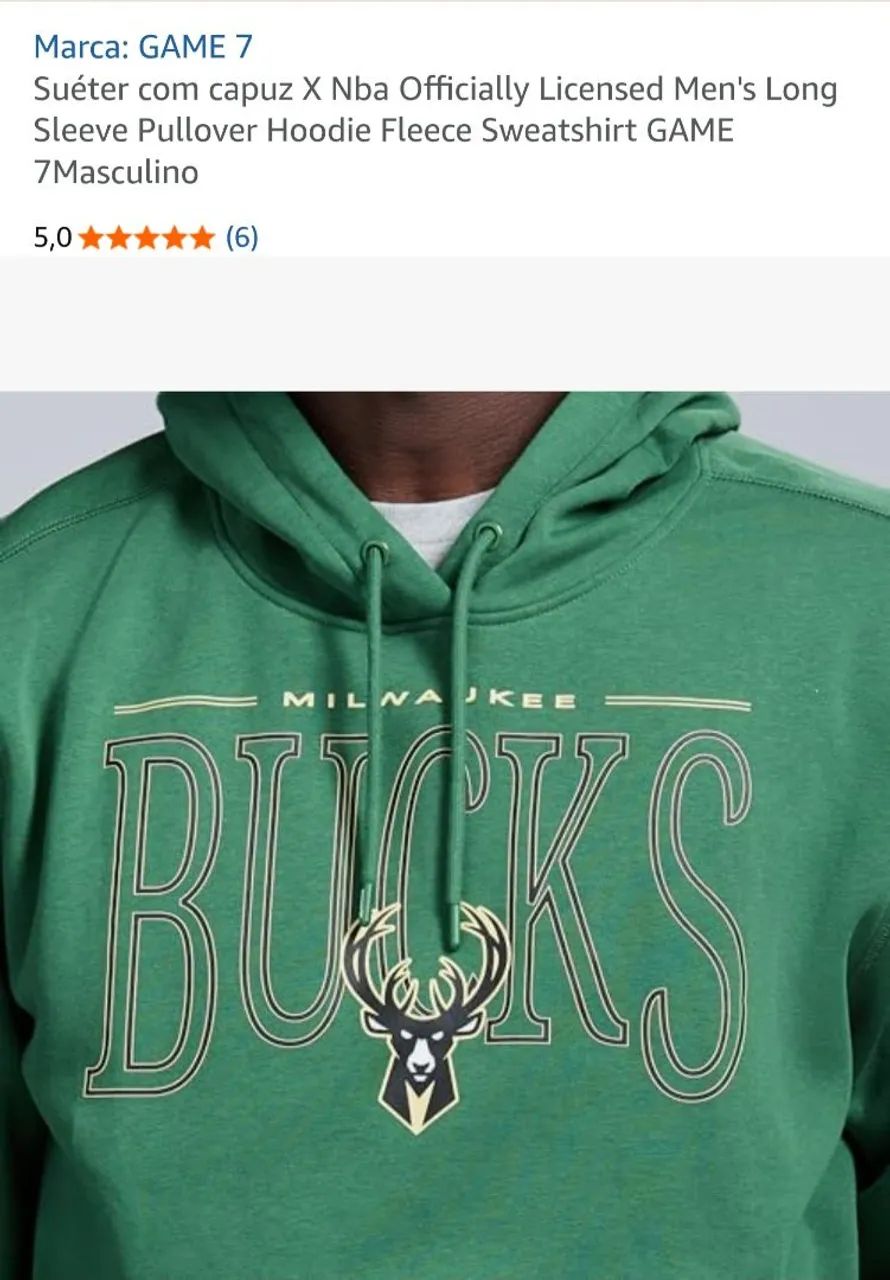 Moleton NBA officially licensed game7 BUCKS tamanho XL(GG) - Foto 2
