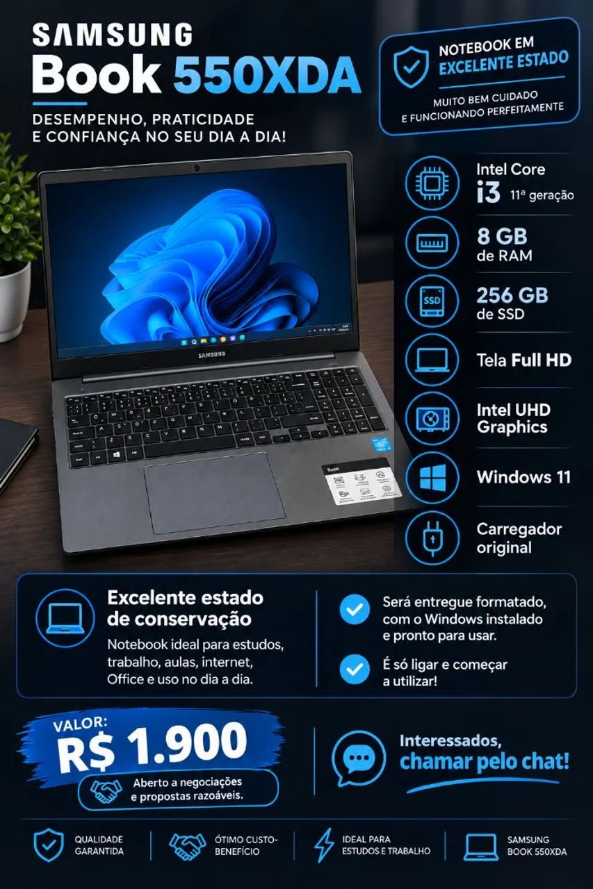 NOTEBOOK SAMSUNG BOOK - i3 11ª GERAÇÃO | SSD 256GB