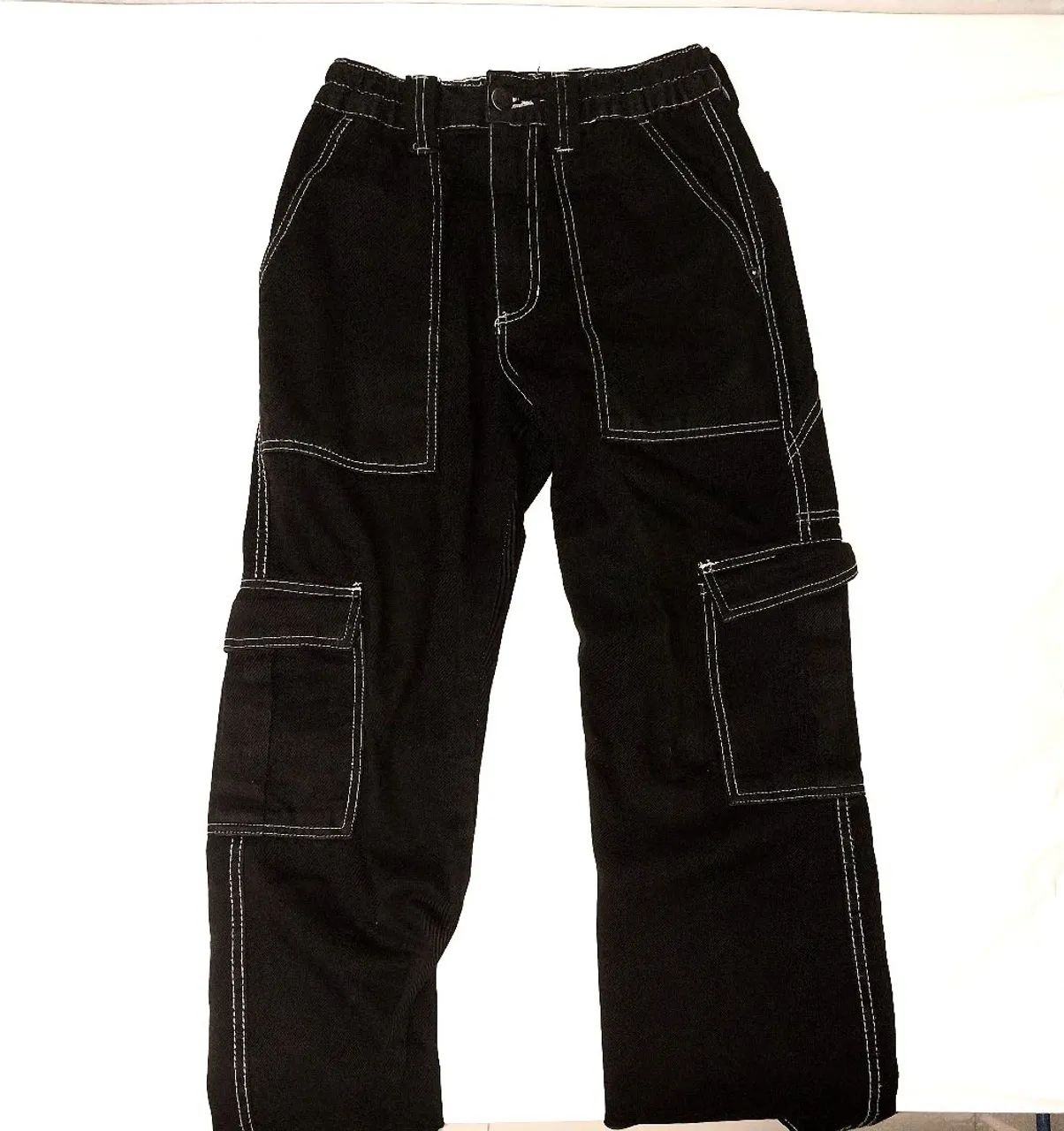 Calça YOUCOM preta all black reta cintura alta
