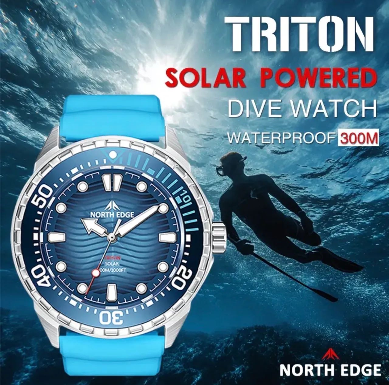 Relógio Diver Solar North Edge Triton 300m
