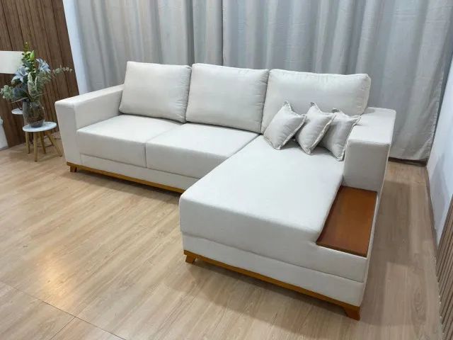 Sofá Chaise 2,50m Linho Bege | Alto Padrão