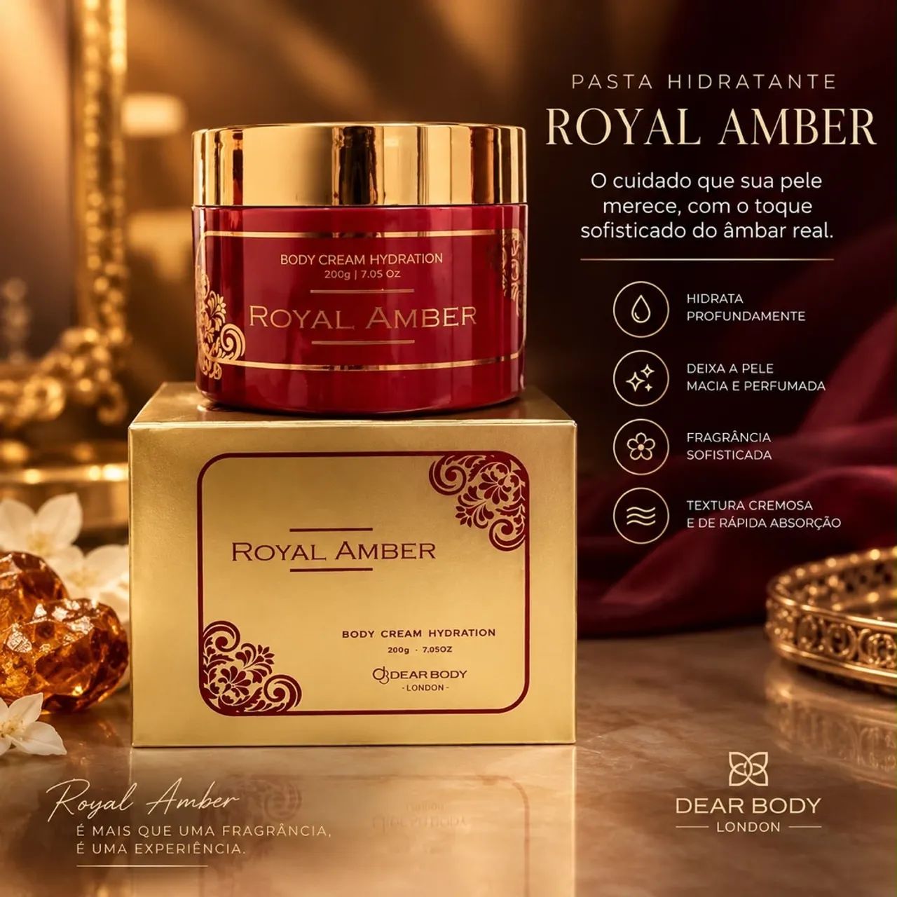 Pasta Hidratante Royal Amber 200g - Hidratação Profunda e Perfume Sofisticado