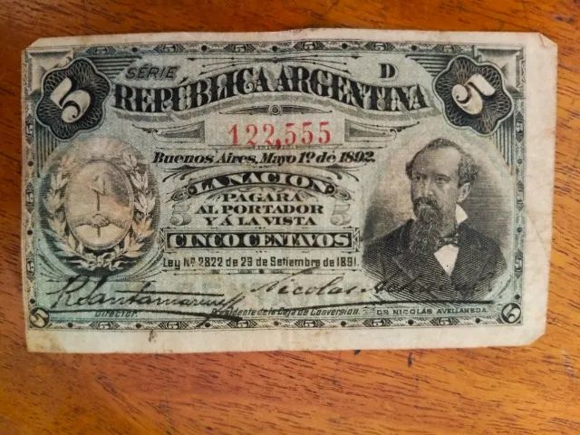 Nota de 5 Centavos (Argentina) - ano 1892 - Foto 2