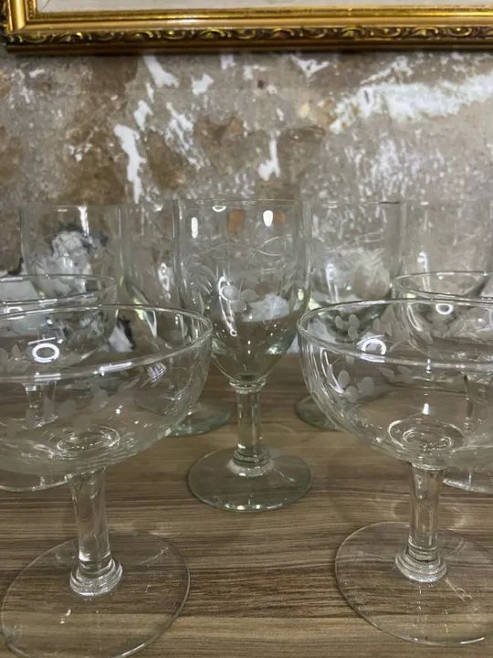 Conjunto Taças de Cristal com Lapidação em Ramos | Antiguidades - Foto 2