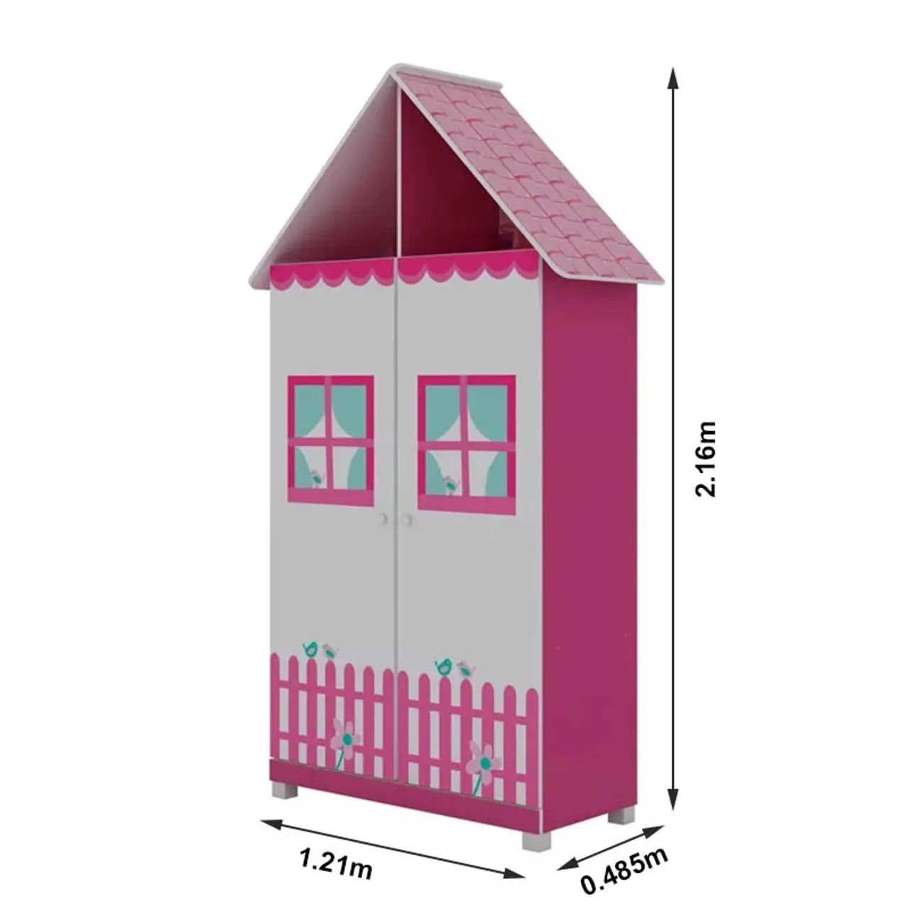 Roupeiro + Cama Casinha Rosa/Branco 100%MDF   rf75 - Foto 2