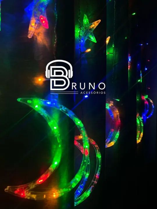 Cortina Led Decoração Lua E Estrela 8 Funções Colorido <br>