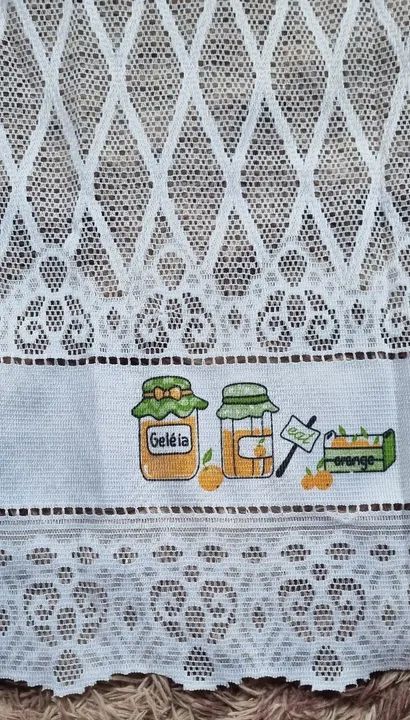 Cortina de renda branca com detalhes em bordado para cozinha para varão - Foto 4