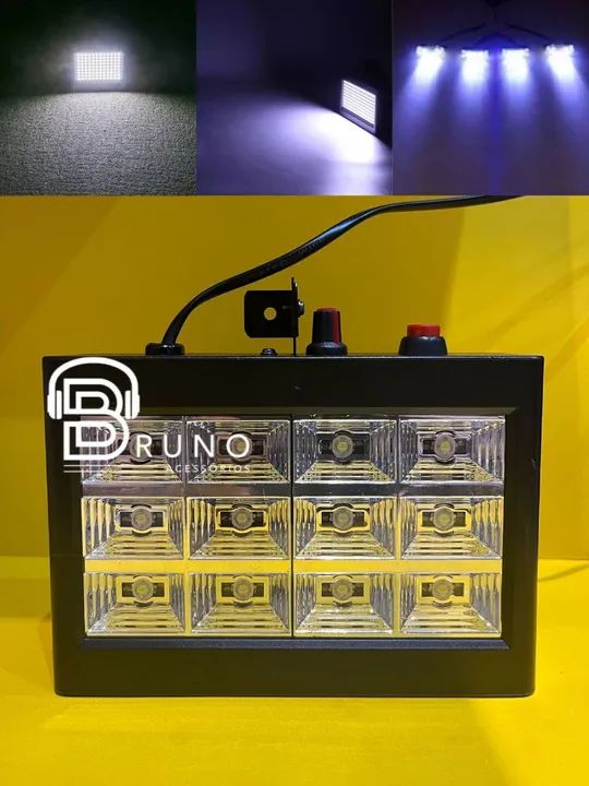 Strobo 12 LED BRANCO Alto Brilho Luz de Festa<br>