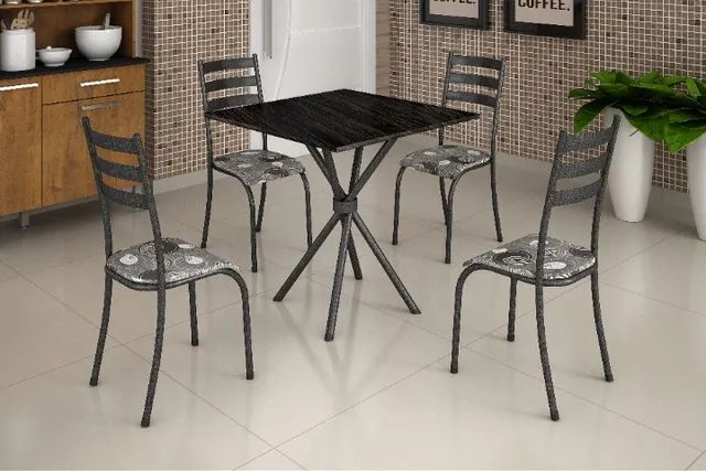 Mesa 4 Cadeiras Aço/Granito