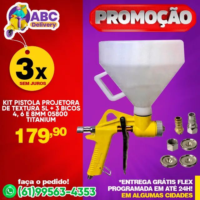 Kit Pistola Projetora de Textura 5L + 3 Bicos 4, 6 e 8mm 05800 Titanium