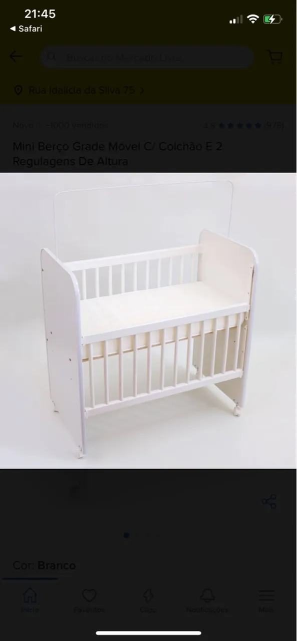 Mini Berço Grade Móvel c/ Colchão e 2 Regulagens